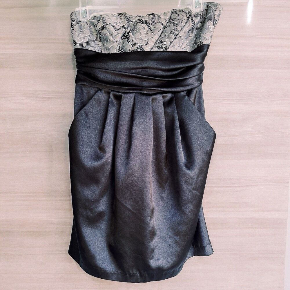 Junior Party Dress Speechless Short Black Gray Lace Strapless Homecoming 5 EUC